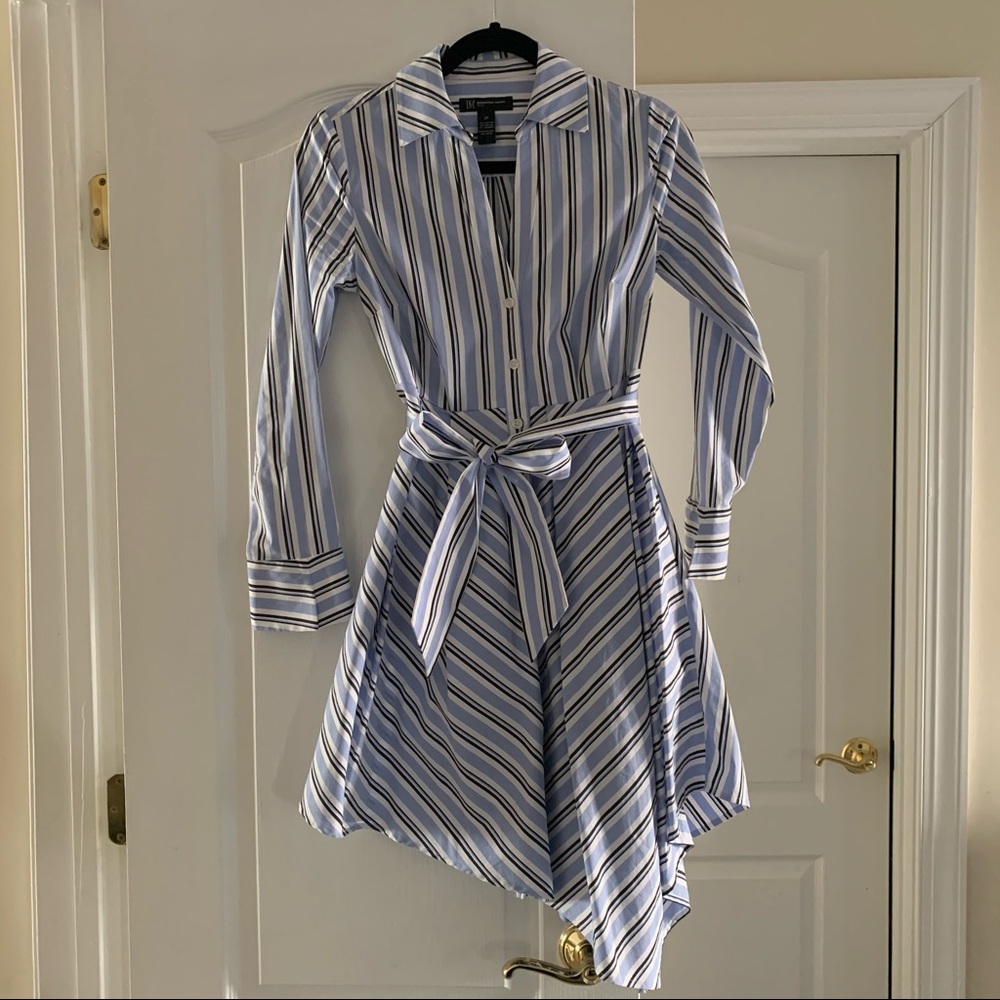 International Concepts Blue White Striped Asymmetrical long Sleeve Dress Size 2P